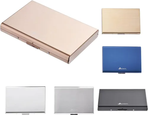 Miniatura 37 de BONSYL® Soporte para tarjetas de crédito, cartera delgada de metal con bloqueo RFID, con 6 ranuras para tarjetas, para mujeres y hombres.