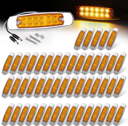 Miniatura 14 de Paquete de 20 (10 ámbar + 10 rojo) Luces LED de marcador lateral de 12 V con enchufe de 2 cables (CC), 12 luces LED para guardabarros, montaje