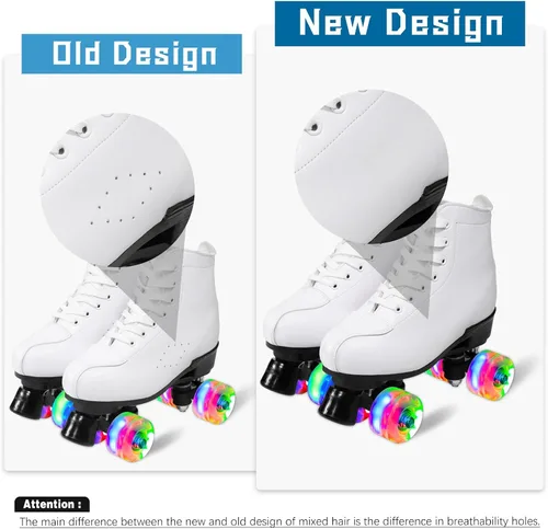 Miniatura 4 de Patines Wiwiy Roller Derby para mujeres y hombres, patines blancos para exteriores e interiores, patines ajustables de cuatro ruedas brillantes