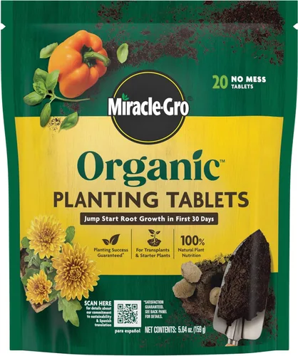 Pastillas de plantado orgánicas Miracle-Gro, para trasplantes y plantas de inicio, formuladas con calcio, inicia rápidamente el crecimiento de las