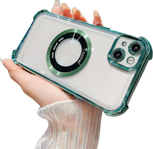 Miniatura 9 de Funda magnética transparente para iPhone 14 Plus, lujo brillante en las cuatro esquinas, protección de grado militar a prueba de golpes