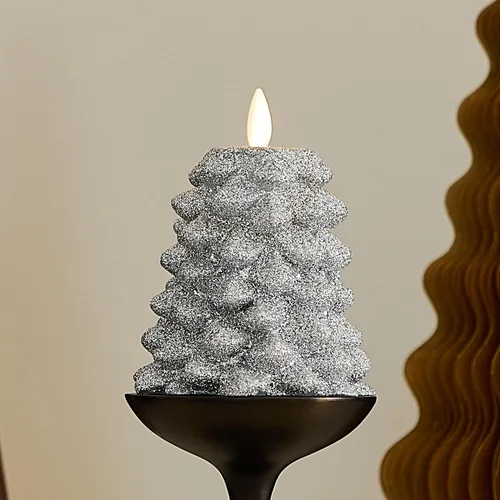 Miniatura 9 de Luminara Vela LED sin llama con rica purpurina dorada North Tree Pilar de Llama en Movimiento (3.3" x 4.3")