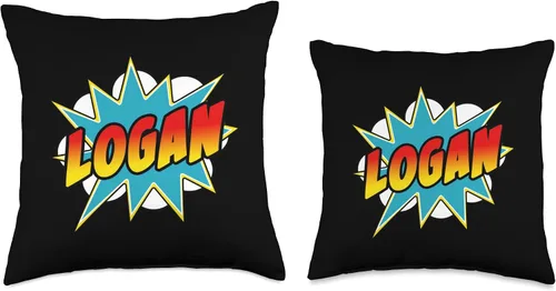 Miniatura 3 de Boys Logan Comic Book Superhero Name Almohada de 16 x 16 pulgadas, multicolor