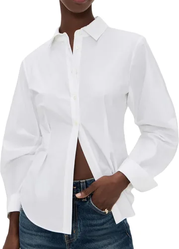 SUNNOW Blusa de manga larga para mujer, con cintura ceñida, con solapa y abertura frontal, elegante para la oficina hasta el fin de semana