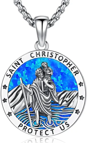 Miniatura 294 de Odinstone Collar de plata de ley 925 con medalla de San Miguel/San Cristóbal/San Benito/Crucifijo de Jesús/San Uriel/Arcángel Rafael para hombres