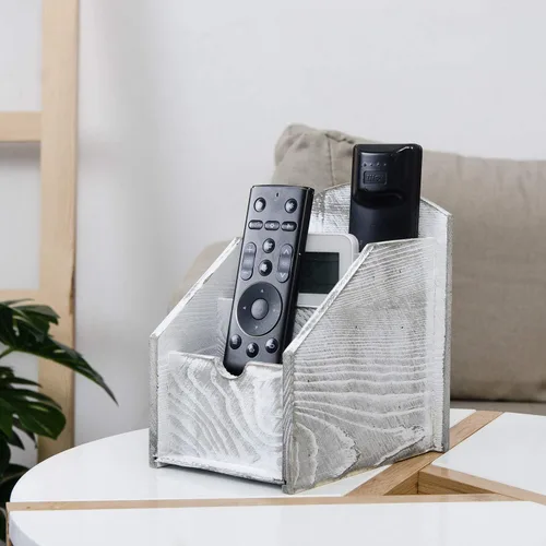 Miniatura 5 de Marco de control remoto de madera rústica de 3 ranuras, organizador de medios, estante de almacenamiento de suministros de oficina, caja de Gris