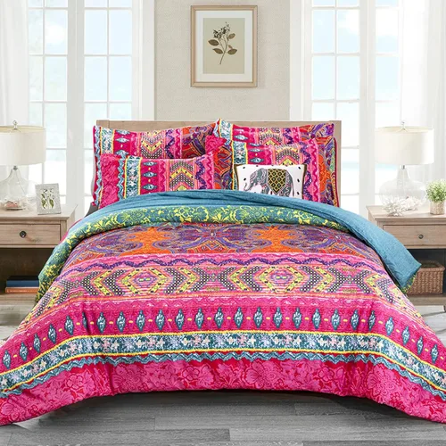 Miniatura 6 de WONGS BEDDING Juego de edredón bohemio tamaño Queen, juego de edredón alternativo bohemio reversible de microfibra ultrasuave, 3 piezas