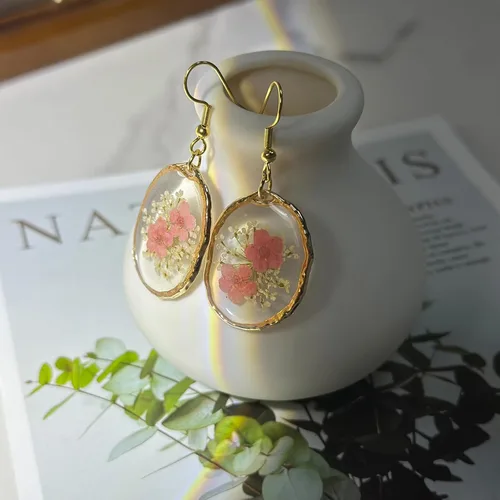 Miniatura 2 de Pressed Flower Earrings,Handmade Forget-Me-Not and Queen Anne's Lace Wildflower Earrings,Unique Resin Dried Flower,Perfect for Parties