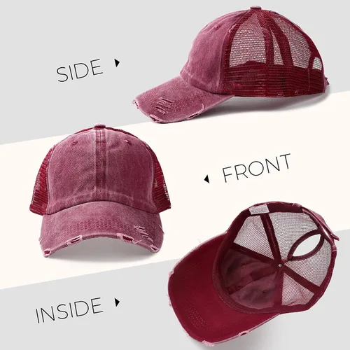 Miniatura 3 de Lvaiz Gorra de béisbol desgastada para mujer con espalda de malla versátil con agujero para cola de caballo