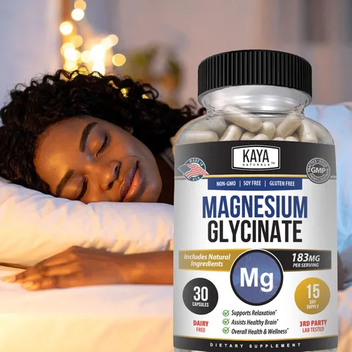 Miniatura 8 de Kaya Naturals Glicinato de magnesio 183 mg por cápsula, quelado para una máxima absorción, sin OMG, sin gluten, lácteos y soja, apoya la salud