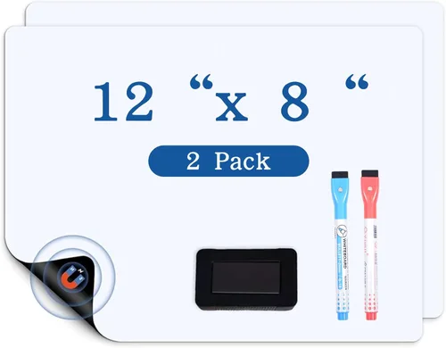 Pizarra blanca magnética para refrigerador, tablero de notas flexible de 12 x 8 pulgadas, viene con 2 marcadores y 1 borrador, tablero de notas para
