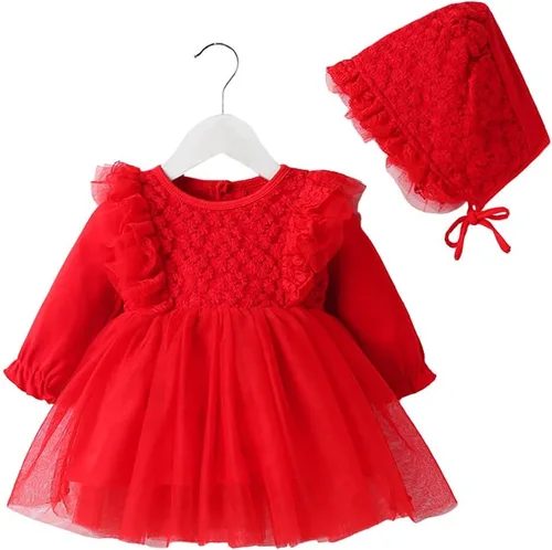 Miniatura 8 de Vestido de otoño de manga larga para niña pequeña, vestido de encaje con flores, boda, primer cumpleaños, bautizo, vestido con sombrero
