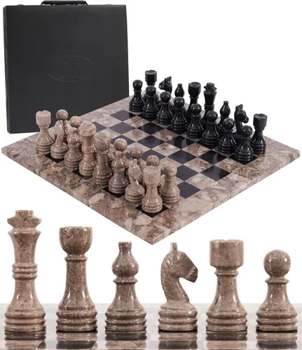 Miniatura 7 de Radicaln Juego de ajedrez de mármol de 15 pulgadas, blanco y negro con caja de almacenamiento, juegos de mesa clásicos hechos a mano para adultos