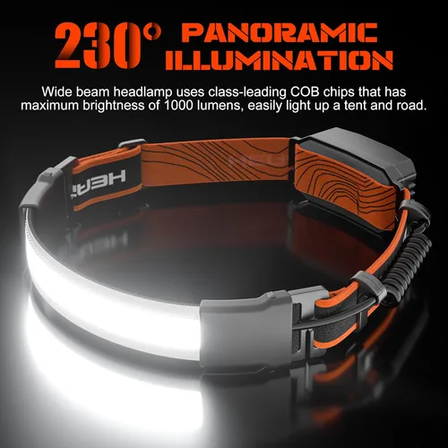 Miniatura 2 de Hopedone 2 paquetes de faros recargables, 230° gran angular 1000 lúmenes linterna con luz trasera roja, 3 modos de luz, luz LED ligera, ajustable e
