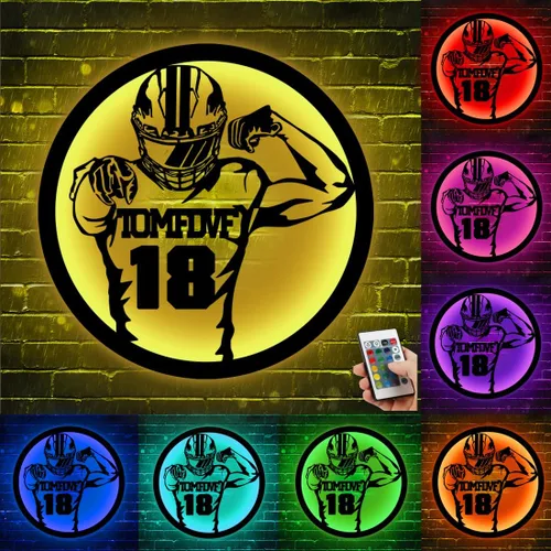 Miniatura 4 de Letrero de metal personalizado para jugador de fútbol con luz LED, nombre y número personalizado, arte de pared de fútbol, letrero de neón