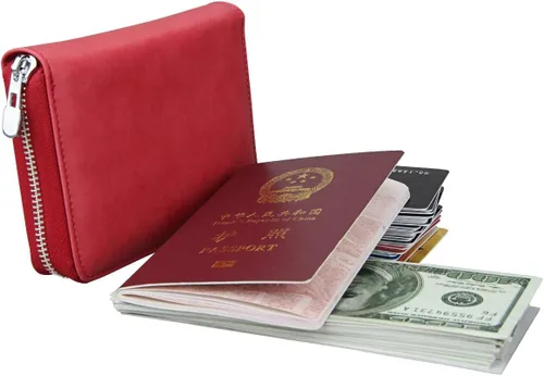 Miniatura 24 de boshiho Cartera con bloqueo RFID de 24 ranuras para tarjetas de crédito, de piel auténtica, organizador de múltiples tarjetas, con cremallera