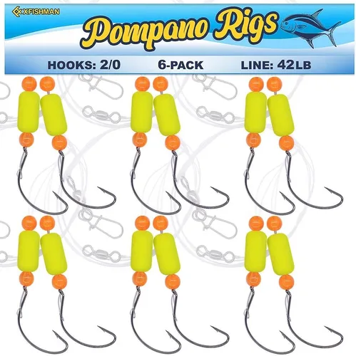 Miniatura 8 de Aparejos Pompano para Pesca de Surf en Agua Salada con Gancho de Doble Círculo y Espacio Amplio - Juego de 6 Accesorios de Pesca de Surf Paquete