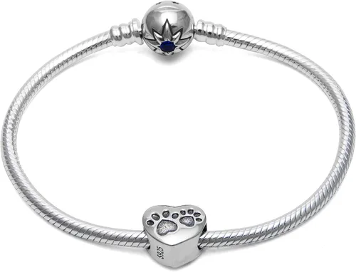 Miniatura 3 de Abalorio de plata de ley 925 con diseño de corazón de cachorro para pulseras de serpiente