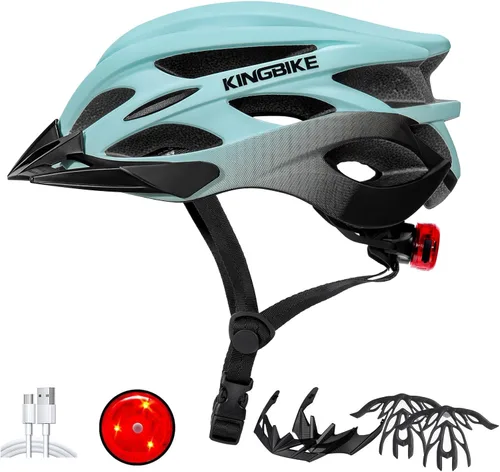 Miniatura 12 de KINGBIKE - Casco de bicicleta para adultos, hombres, mujeres y jóvenes, para ciclismo en carretera y montaña, con luz recargable por USB