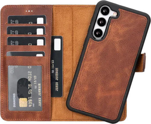 Miniatura 38 de HARDISTON Funda de piel compatible con Samsung Galaxy S22 Ultra – Funda magnética fuerte desmontable hecha a mano con tarjeteros y soporte, Negro
