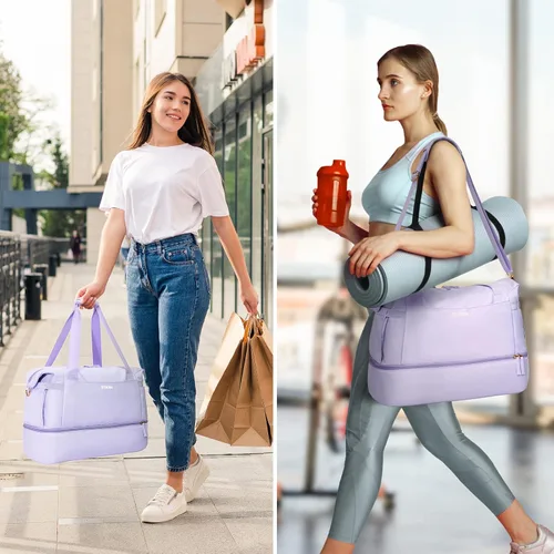 Miniatura 7 de Bolsa de viaje para mujer y hombre, púrpura, (E-Purple), Bolsa de fin de semana con puerto de carga USB