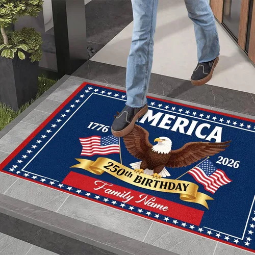 Miniatura 6 de Magimagine Felpudo estadounidense personalizado para el 250 aniversario, regalo personalizado del 4 de julio, feliz cumpleaños 250 de Estados