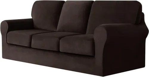 Miniatura 54 de UNBBRRL Fundas de sofá de 3 piezas para sofá, funda de terciopelo elástico para sillón con 1 funda de cojín de asiento y 1 funda de respaldo