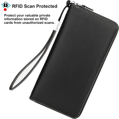 Miniatura 2 de Lavemi Pequeña cartera compacta para mujer, con bloqueo RFID, de piel auténtica, plegable, con ventanas de identificación