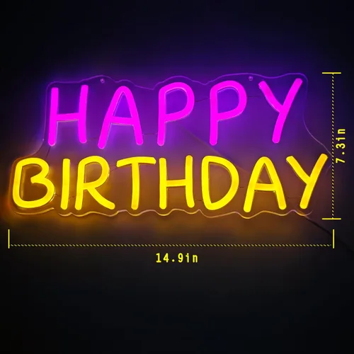 Miniatura 5 de Letrero de neón de feliz cumpleaños, tablero de luz brillante de feliz cumpleaños, tablero de luz de neón de feliz cumpleaños, adecuado para todas