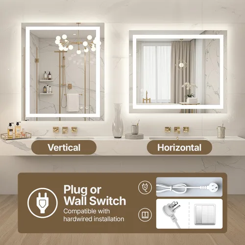 Miniatura 8 de Espejo de tocador LED de 24 x 36 para baño, espejo LED frontal y retroiluminado para baño con 3 luces de color, espejo de tocador de pared