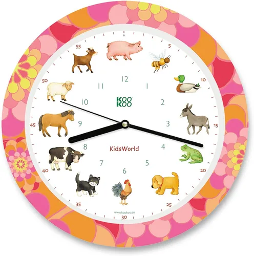 KOOKOO Kids World Sunny Flower - Reloj de pared para niños con sonidos naturales, 12 animales de granja Flor soleada
