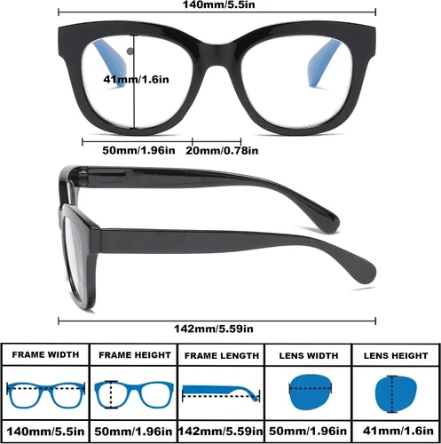 Miniatura 6 de Oversized Reading Glasses for Women,3 Pack Blue Light Blocking Computer Spring hinge Readers