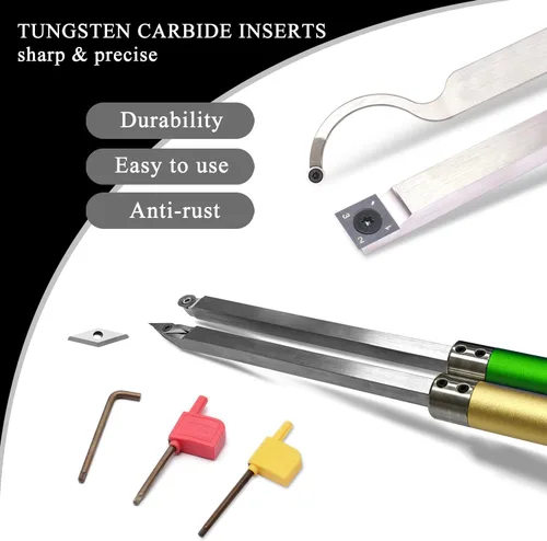 Miniatura 3 de Herramientas de torneado de madera con punta de carburo DW-6 Herramientas de torno de madera de carburo de tamaño medio, 4 piezas de acabado
