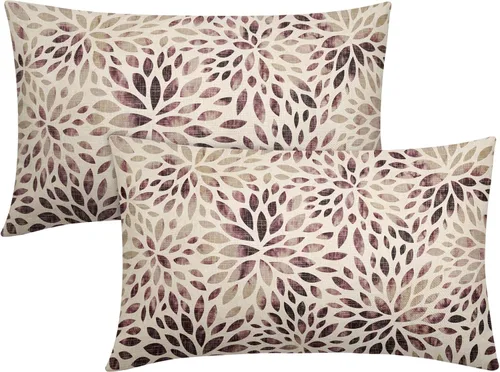 Miniatura 18 de Juego de 2 fundas de almohada de dalia rojo burdeos de 16 x 16 pulgadas, fundas de almohada geométricas rústicas de flores de algodón y lino