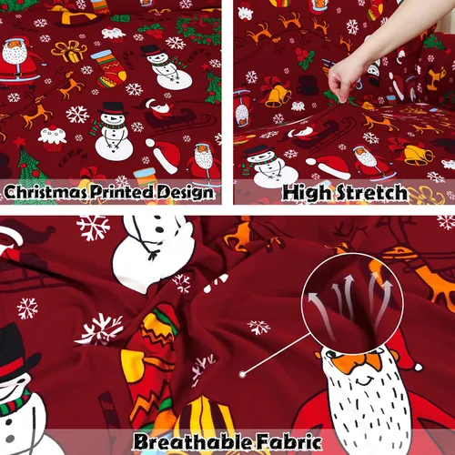 Miniatura 5 de Anibedding - Funda estampada de Navidad roja para sofá de 2 cojines, funda elástica con renos y copos de nieve para sofá, funda de sofá lavable a