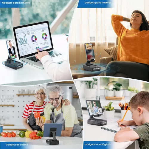 Miniatura 3 de JTEMAN Soporte para teléfono celular con altavoz Bluetooth, sonido estéreo HD y base antideslizante, soporte plegable ajustable para teléfono
