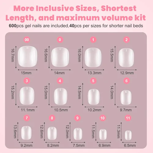 Miniatura 6 de Puntas de Uñas de Gel Redondas Extra Extra Cortas, SINOKAME Uñas Postizas a Presión Extra Cortas Transparentes Redondas, Mate Completo Sin Lima Uñas