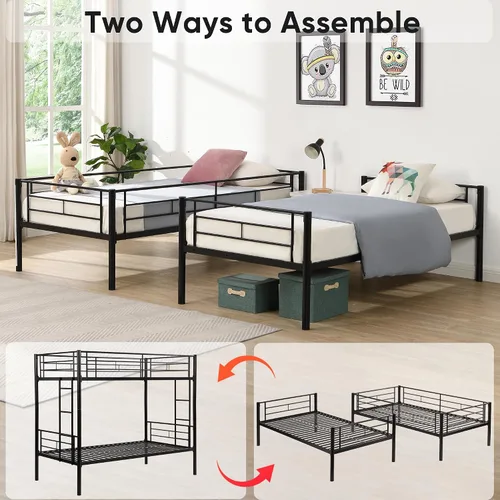 Miniatura 3 de Litera de Metal Individual sobre Individual con Cama Nido de Servicio Pesado Marco de Literas de Metal Tamaño Individual con 2 Escaleras Laterales