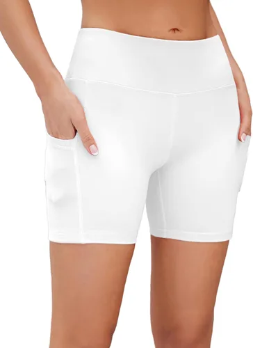 Miniatura 22 de AHLW Pantalones cortos de ciclismo suaves para mujer, con bolsillos, cintura alta, elásticos, cómodos, atléticos, para correr, yoga