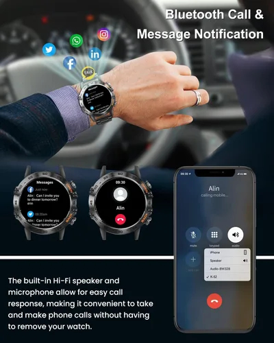 Miniatura 2 de Relojes inteligentes militares para hombres (respuesta/hacer llamada), reloj inteligente táctico para Android iOS, batería de 400 mAh/seguimiento