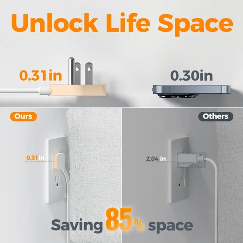 Miniatura 6 de TESSAN Cable de extensión plano con protector de sobretensiones de 5 pies, regleta de alimentación de enchufe plano con 4 tomas, 3 puertos USB
