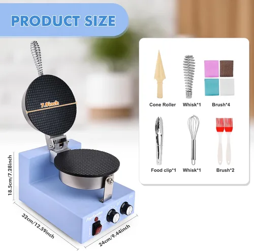 Miniatura 2 de Máquina comercial para hacer conos de gofres – Máquina comercial de cono de helado de 1200 W con sartén antiadherente de 8 pulgadas y temperatura