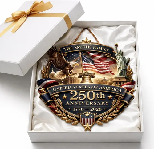Miniatura 5 de NAZENTI Letrero personalizado para puerta del 4 de julio con nombre familiar, coronas de puerta personalizadas para 250 aniversario de Estados