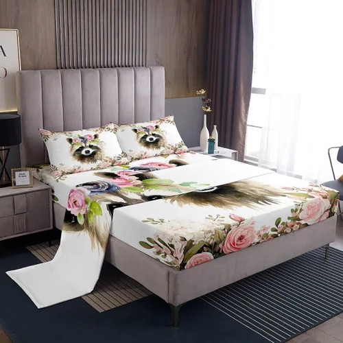 Miniatura 35 de Erosebridal Juego de sábanas de tamaño individual con diseño de gatos y gatos, con temática de animales, con flores coloridas, juego de sábanas