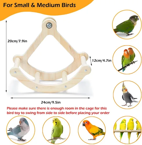 Miniatura 5 de Percha de juguete para pájaros, juguetes y perchas de periquitos con balanceo interactivo, rueda de ejercicio de madera para cacatúas, juguete