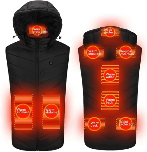 Miniatura 4 de Chaleco térmico con capucha de talla grande para hombres y mujeres, sudadera con capucha de calentamiento de invierno con gorro desmontable