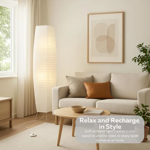 Miniatura 3 de LIGHTACCENTS Lámparas de pie de papel de arroz para sala de estar, paquete de 2 lámparas de pie de papel blanco con interruptor de pie