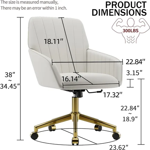 Miniatura 3 de YISHENG Silla de oficina en casa de terciopelo con base dorada, silla tapizada y acolchada moderna ajustable en altura, silla de escritorio dorado