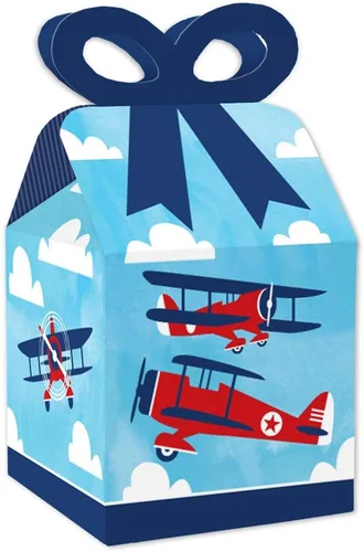 Big Dot of Happiness Taking Flight - Avión - Cajas de regalo cuadradas - Cajas de lazo vintage para baby shower o fiesta de cumpleaños - Juego de 12