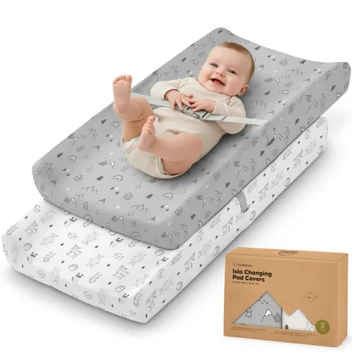 Miniatura 21 de Paquete de 2 fundas orgánicas para cambiador para niña, niño, neutro - 100% algodón, funda para almohadilla de mesa cambiadora, sábanas suaves